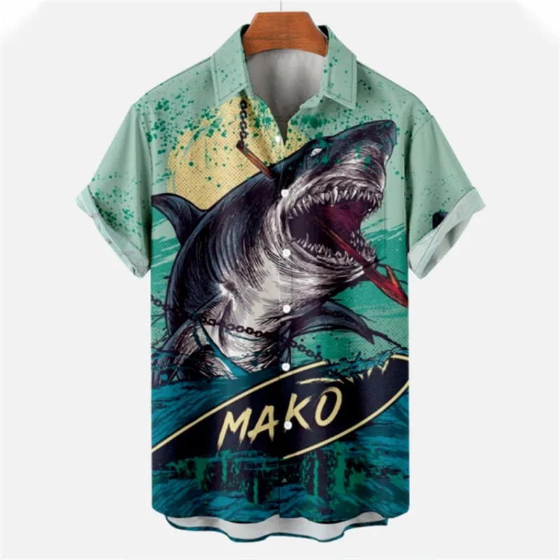 Hawaiian Men's Ocean Shirts Shark Pattern Oversized Summer Original Fashion Theme Luxury Vintage Dazn Viking Harajuku Clothing