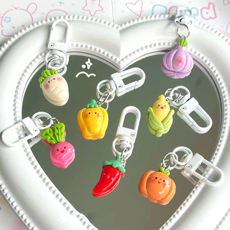 Cartoon Vegetable Key Chain Radish Chili Onion Doll Pendant Corn Pumpkin Key Ring Backpack Car Charms Decoration Bag Accessories