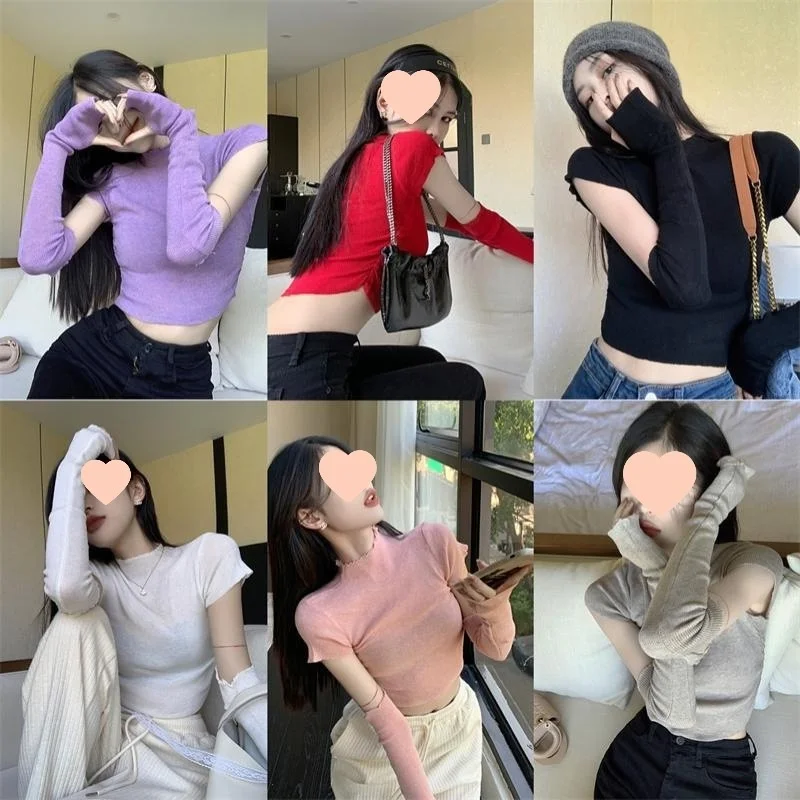 

Detachable Sleeve Knitted Sweater Women Korean Spring Jumper Autumn Fringe Trim Bird Print Crew Vest Stage Performance Artistic