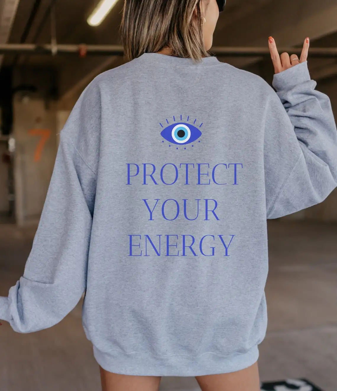 colored Protect Your Energy Evil Eye Sweatshirt retro women long sleeve jumper Hippie witch pullovers