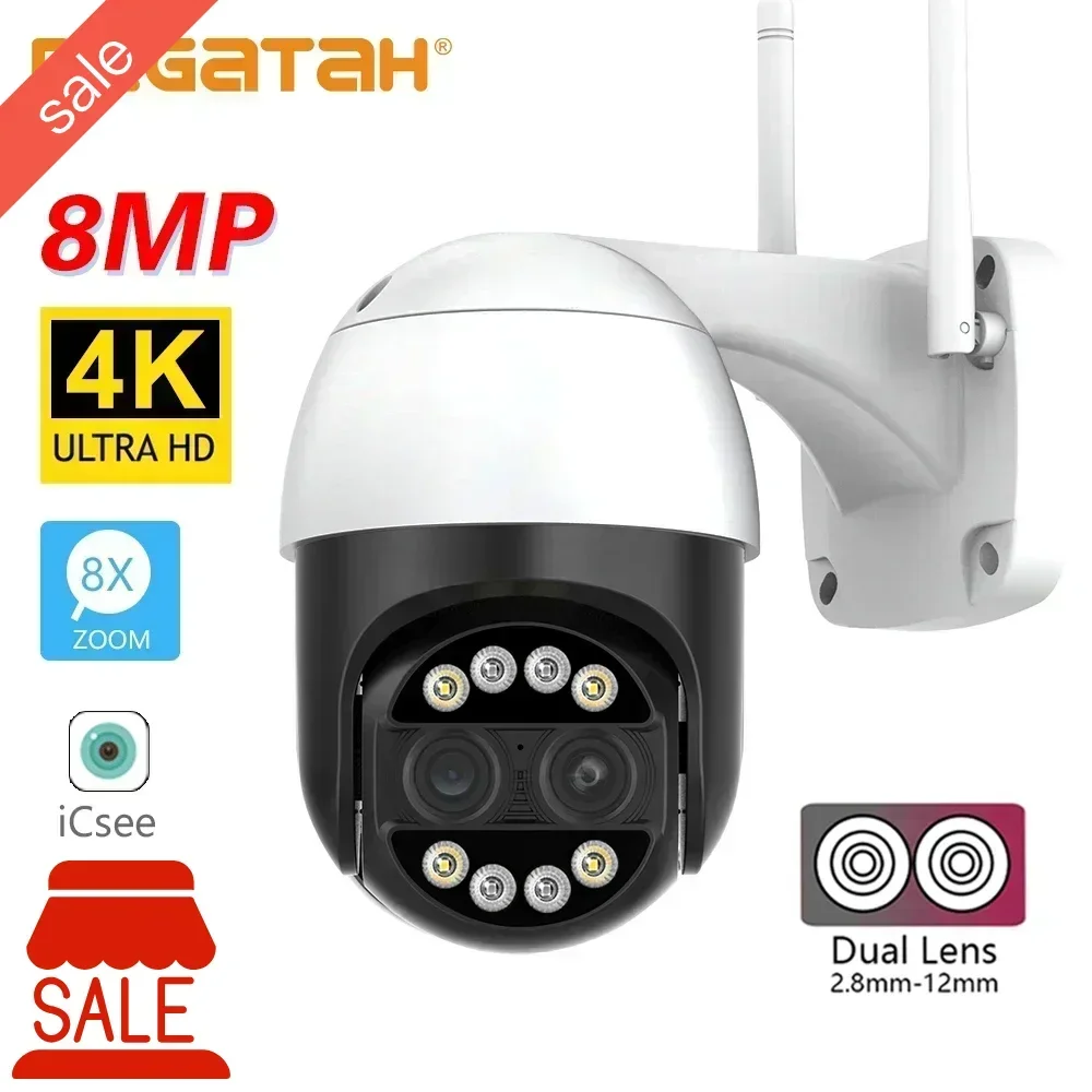 

PEGATAH 8MP 4K PTZ IP Camera 8x Hybrid Zoom 2.8+12mm Dual Lens HD Video Surveillance Camera Human Detection P2P Audio Camera