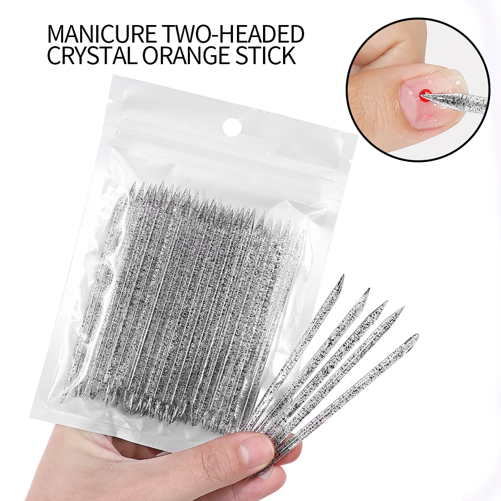 50Pcs/Bag Reusable Double-head Crystal Cuticle Pusher Cuticle Removal Tool Orange Wood Nails Pedicure Care Drill Stick Tools