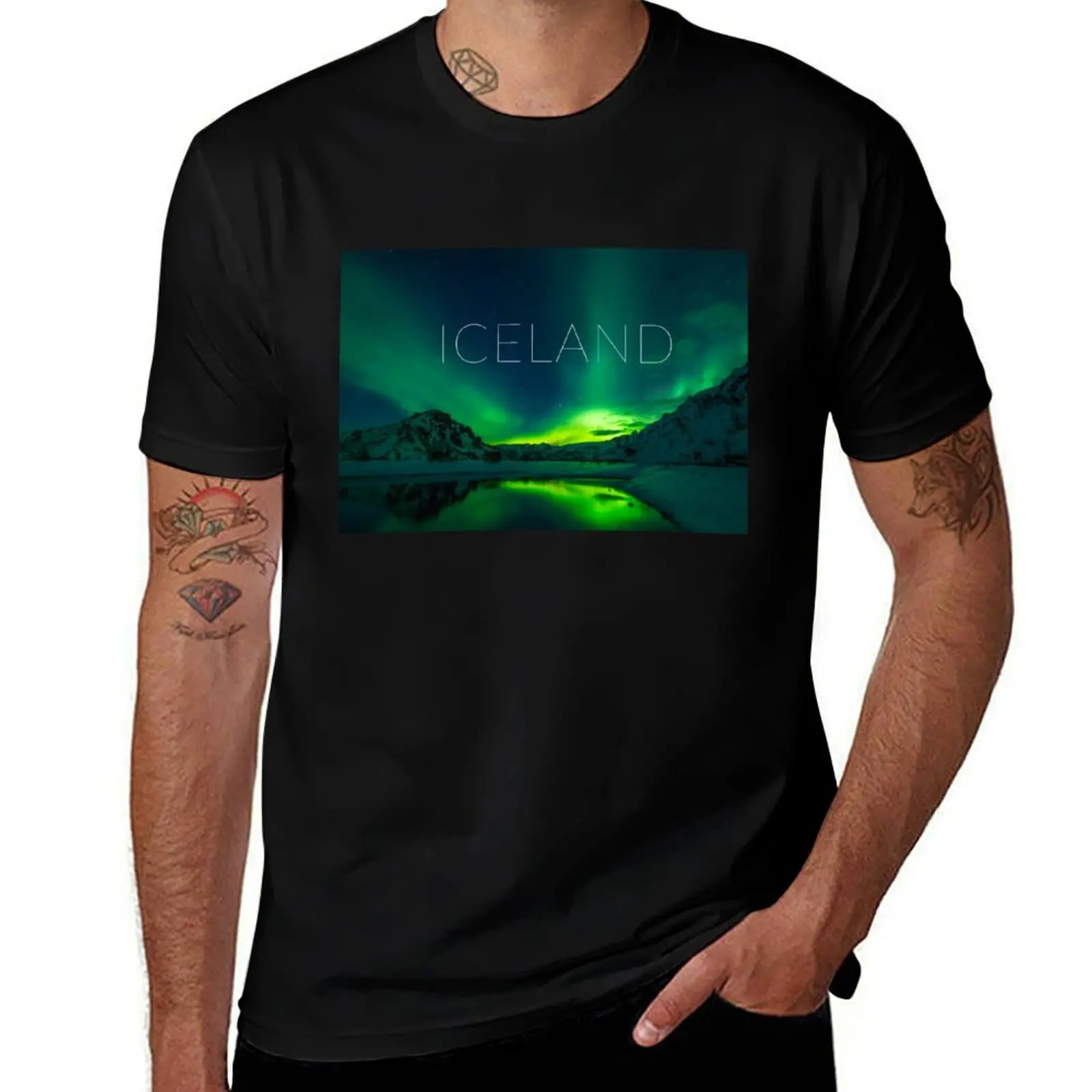 

Iceland Aurora Borealis Northern Lights T-Shirt t shirt man designer t shirts for man pack white T-Shirt