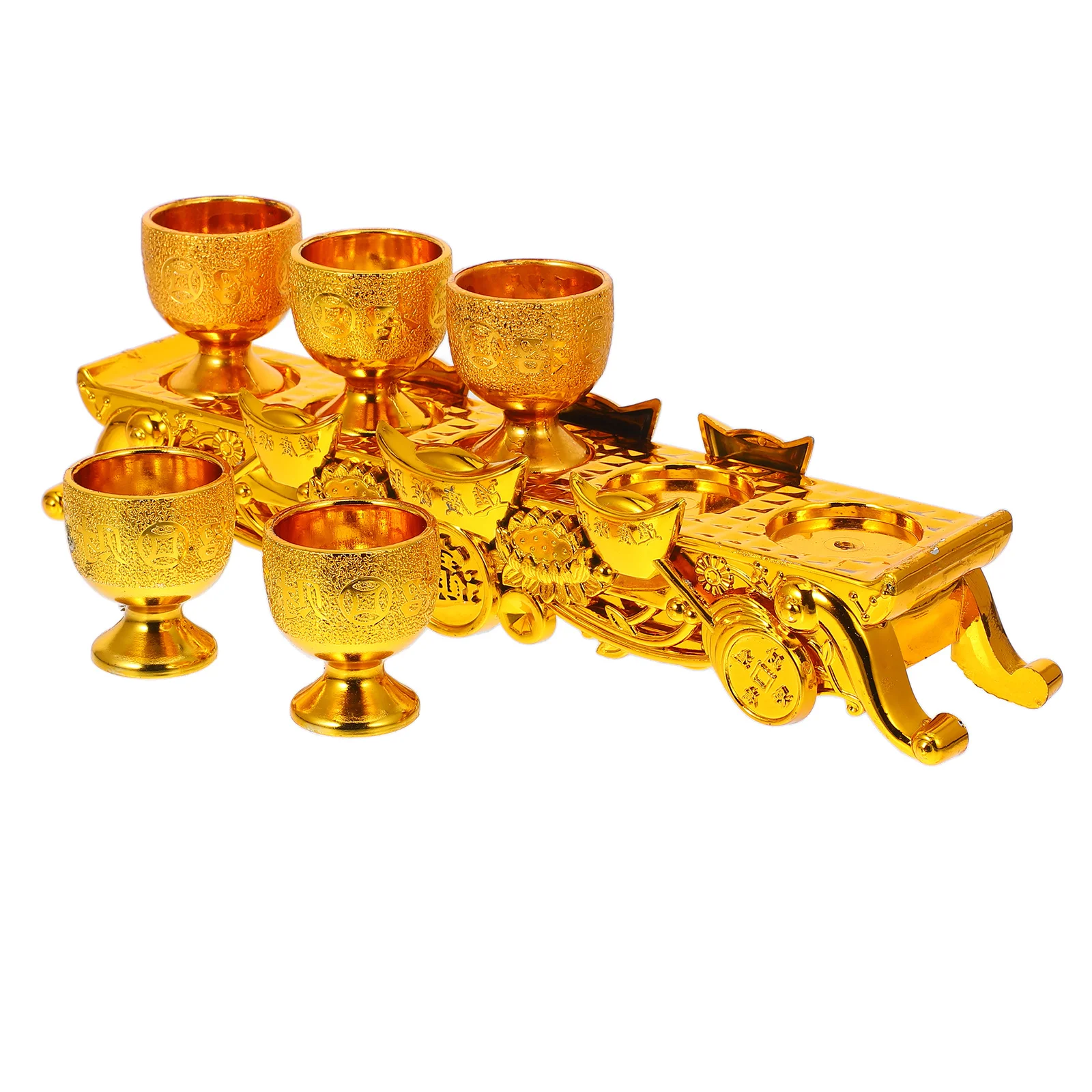 1 مجموعة الذهبي البسيطة مذبح الكاليس البلاستيك البوذية التبتية العبادة الكؤوس للشاي المياه عرض معبد لوازم المذبح العرض