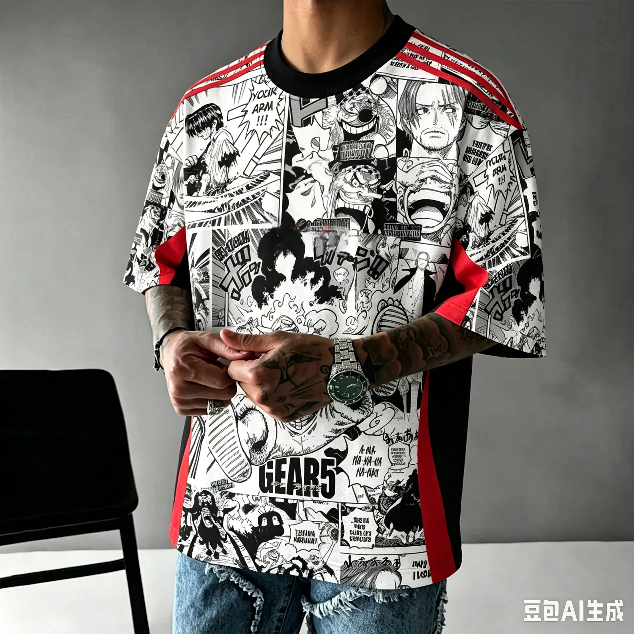 Nueva Camiseta de Hombre de Una Pieza con Gráfico de Panel Frontal de Luffy Gear 5, Estampado Completo, Oversize, Transpirable, de Secado Rápido, Malla, Estilo Y2K, Jersey de Anime