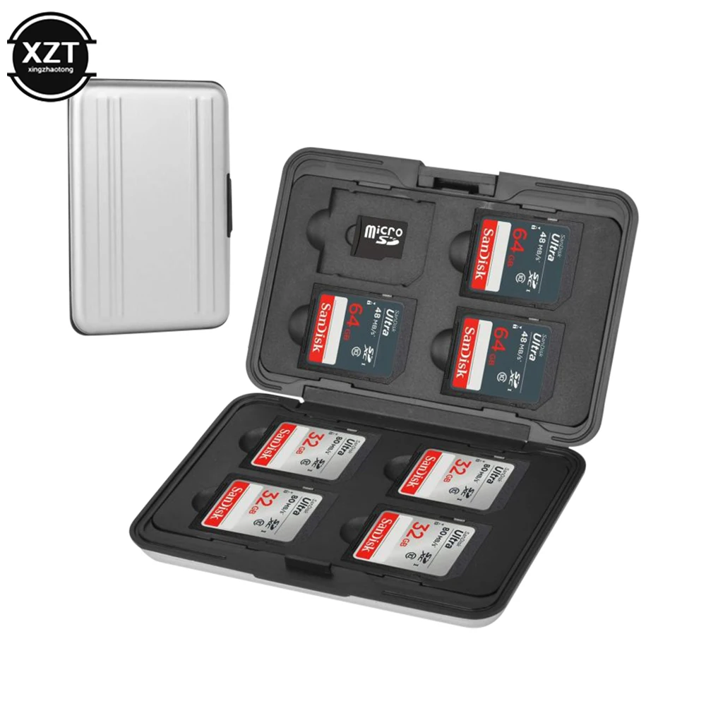 Titular do cartão Micro SD portátil, SDXC Armazenamento, Memory Card Case Protector, Alumínio Case, 16 Solts para SD, SDHC, SDXC, Micro SD