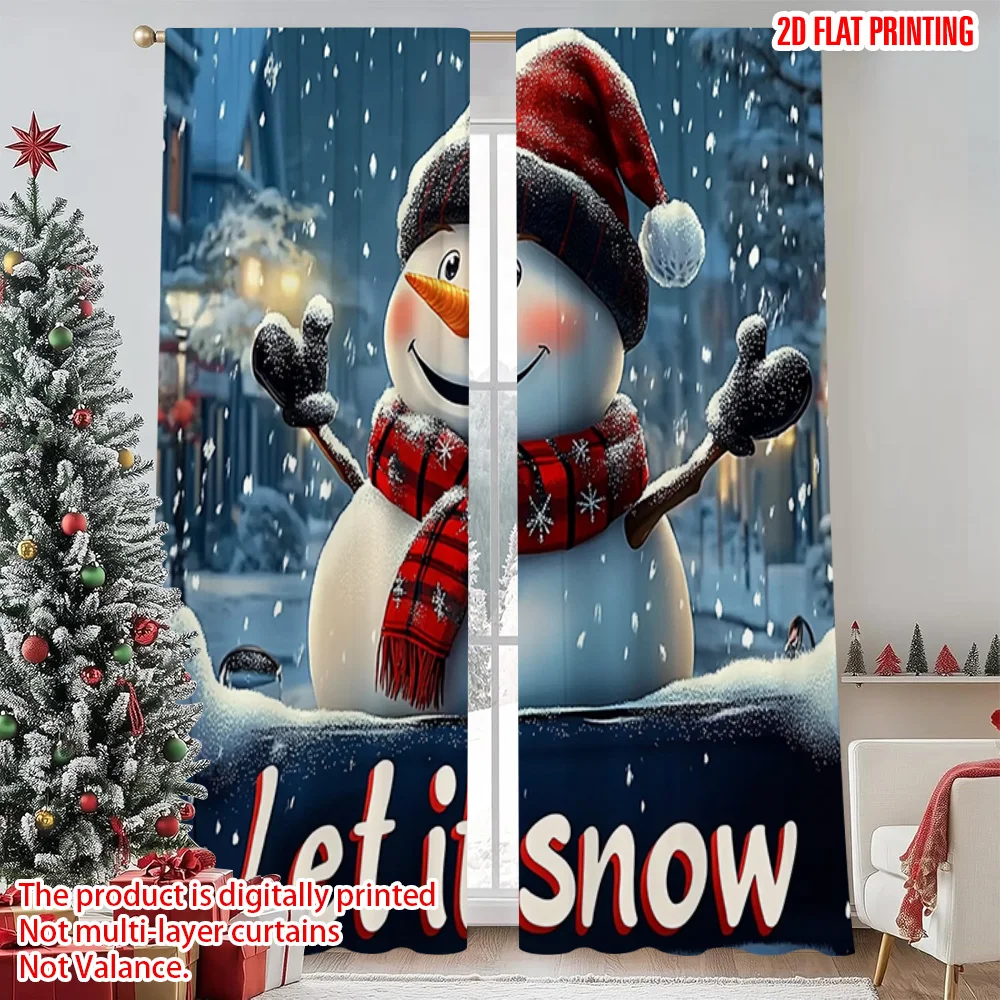 

2pcs 2D flat printing Christmas Window Curtains let it snow Machine Washable Polyester Without Electricity Spring Use for