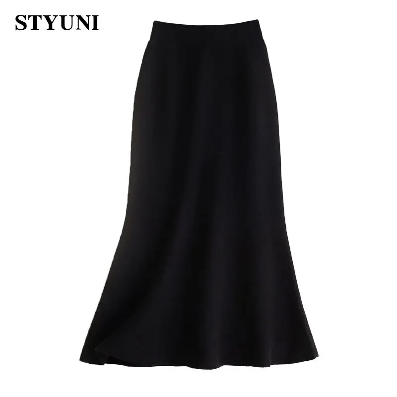 Mermaid Solid Casual Elastic High Waist Loose Chic Women\'s Skirt Korean Fashion Mid-Calf Long Skirts For Women Autumn Winter