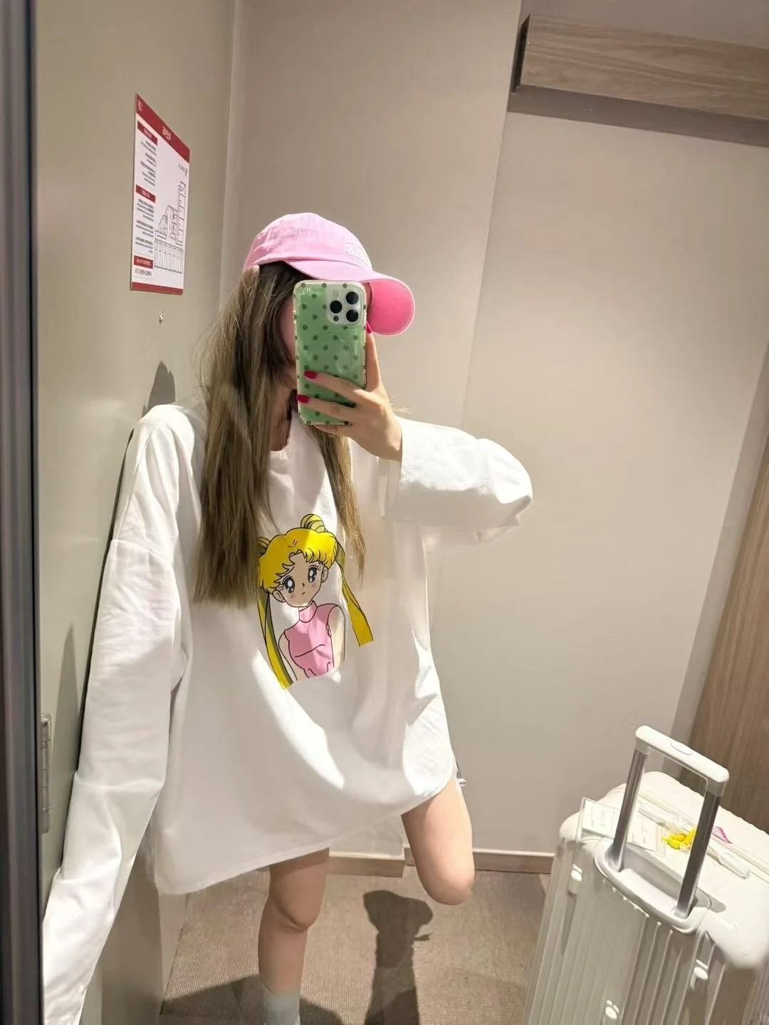

Loose Long Sve Fce T-irt Korean Sle Cartoon Print Cotton Blend Thiened Winter Women's Top Slimming Effect