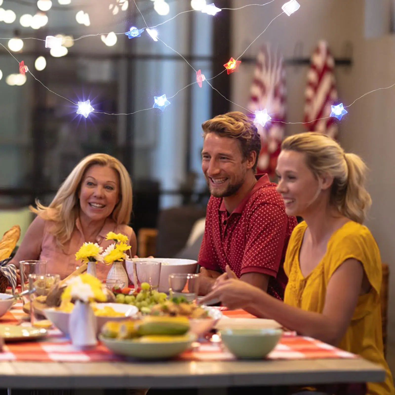 

Гирлянда со светодиодными звездами в виде американского флага для улицы, для украшения на День независимости, День памяти, для праздничных мероприятий, патриотическая гирлянда