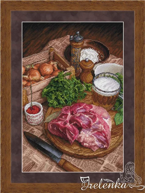 DIY Needle Work Cross Stitch Meat on cutting board 37-50 counted Cross Stitch Kit  28ct 14ct 32ct Metallic cotton aida