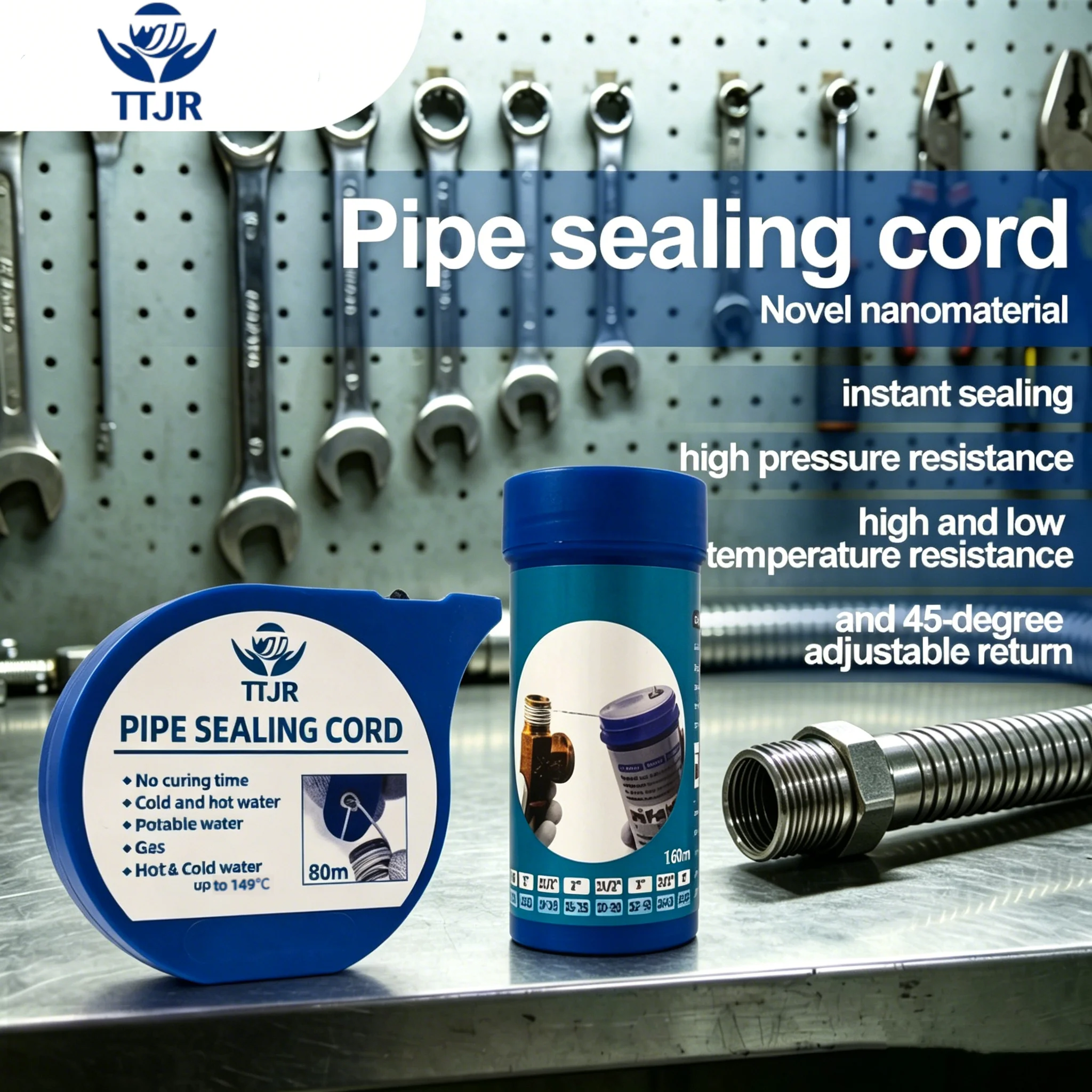 80M-160MI-55 Magic Rope Pipe Thread Sealer - Instant Sealing, Replacement of Water and Gas Pipes, Water Heater Thread Tape