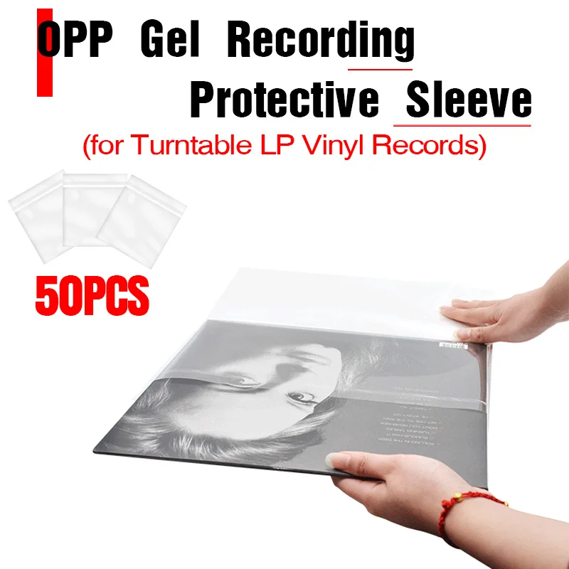 LEORY 50PCS OPP Gel Record Protective Cover For Turntable Player LP Vinyl Eecord Self-Adhesive Record bag 12