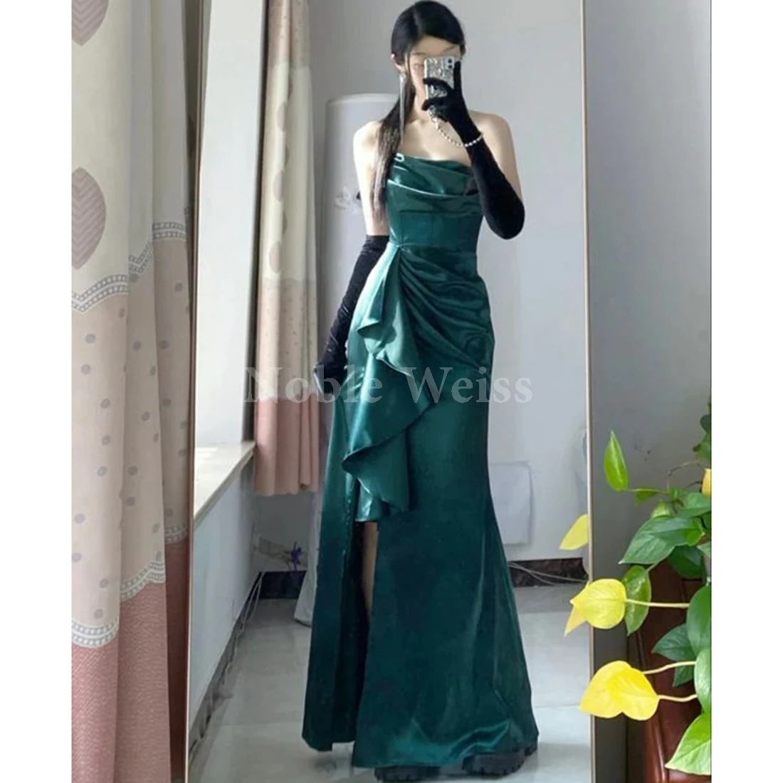 

Sweetheart Satin Mermaid Evening Dress Elegant Strapless Party Gown with Split Customize