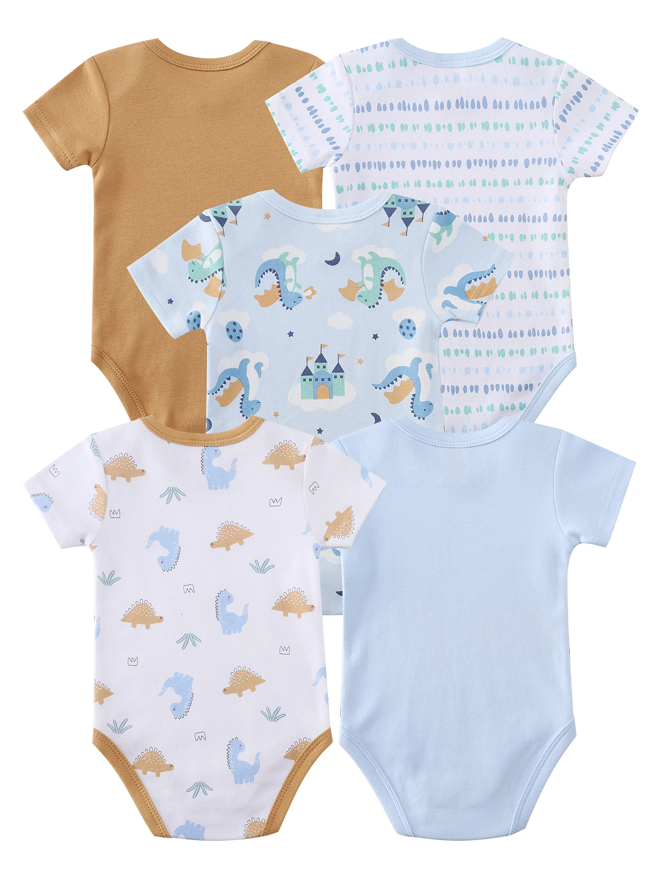 5-piece baby boy romper set - soft and comfortable short-sleeve set with cute cartoon dinosaur animal prints, suitable for all seasons, perfect as casual wear for newborn boys, ideal for outdoor wear for boys aged 0-12 months