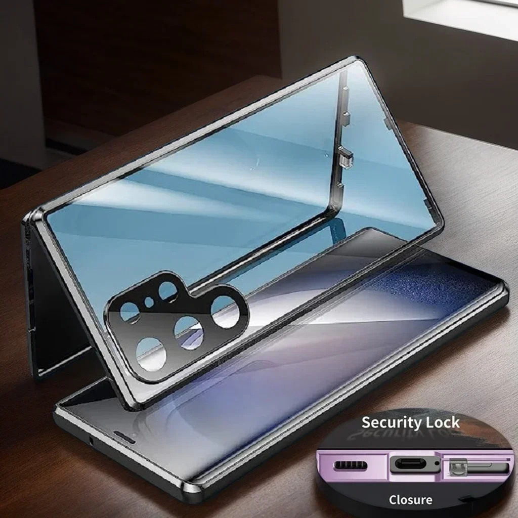 

Metal Frame Magnetic Phone Case For OPPO A78 A79 A80 A98 F23 A3 F25 F27 Pro Plus 5G Double Sides Tempered Glass Snap Lock Cover