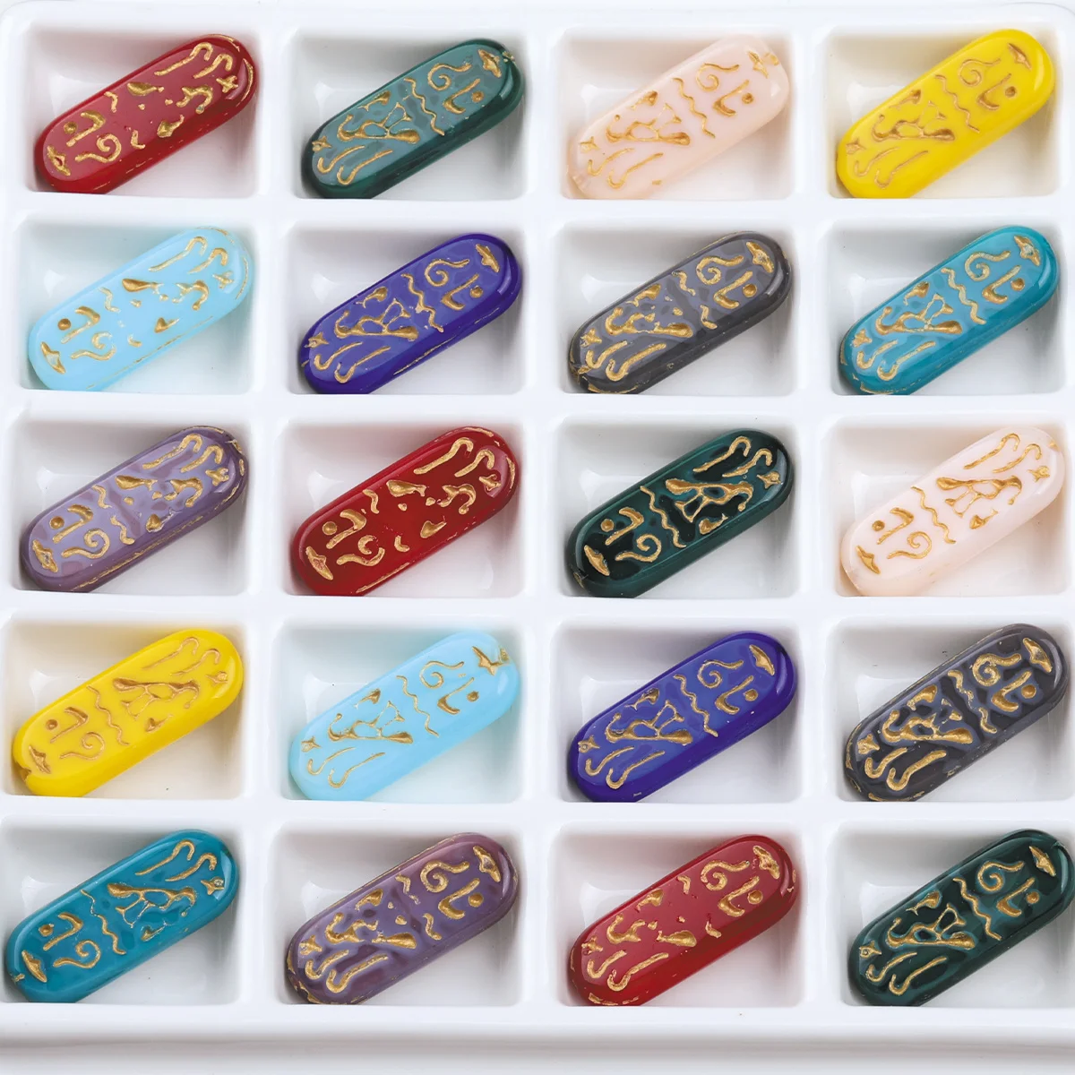 4/9pcs Random Color Glass Oval Hieroglyph Pattern Beads 10*25mm Loose Beads For DIY Necklace Earring Jewelry Making Supplies