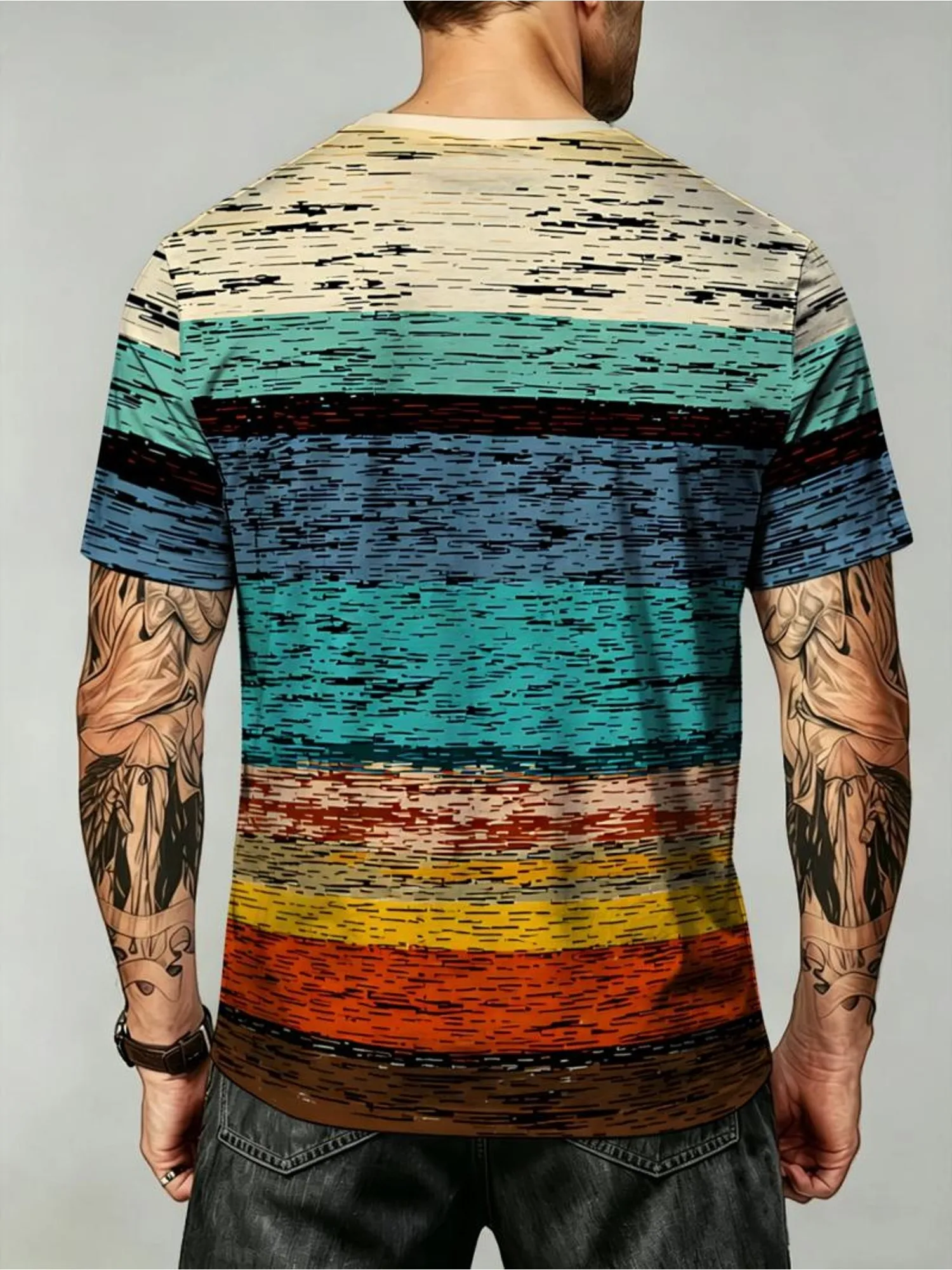 New men's short-sleeve T-shirt, loose-fitting and tailored with printed designs, versatile basic crew-neck top suitable for spri