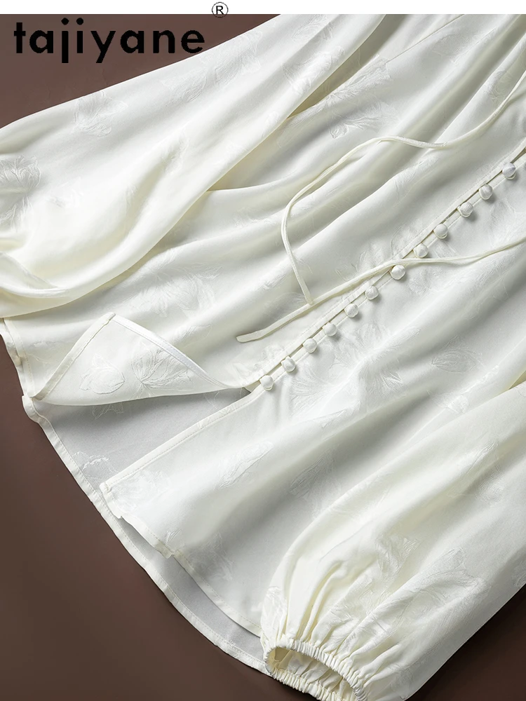 TAJIYANE 100% Mulberry Silk Blouse Woman Elegant Long Sleeve White Shirt New Jacquard Women Tops 2025 Spring Clothes Camisas