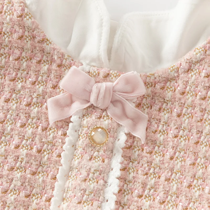 Dave Bella Princess Dress Girls Baby Children 2024 New Autumn Winter  Charm Cute Pink Fashion Long Sleeved Dress DB4243444