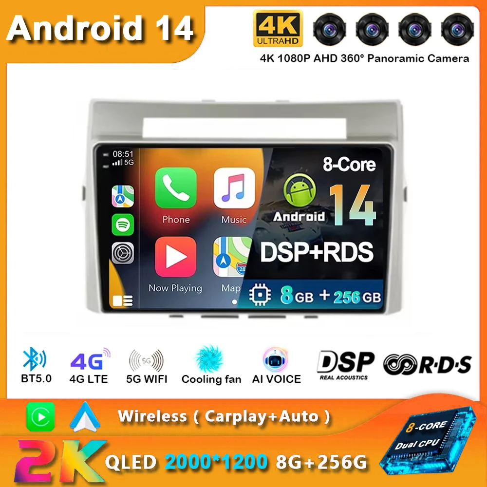 

9" Android Car Radio for Toyota Corolla Verso AR10 2004-2009 Multimedia Player 2Din Carplay Video Stereo Headunit Audio Wifi 4G