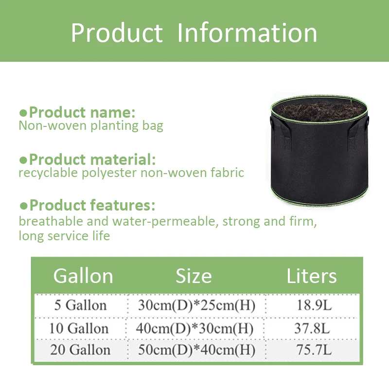 5 10 20 galonowe worki filcowe zagęszczone nietkane sadzonki warzywne drzewo torby do sadzenia drzewo ziemniaczane składane wiadra do sadzenia
