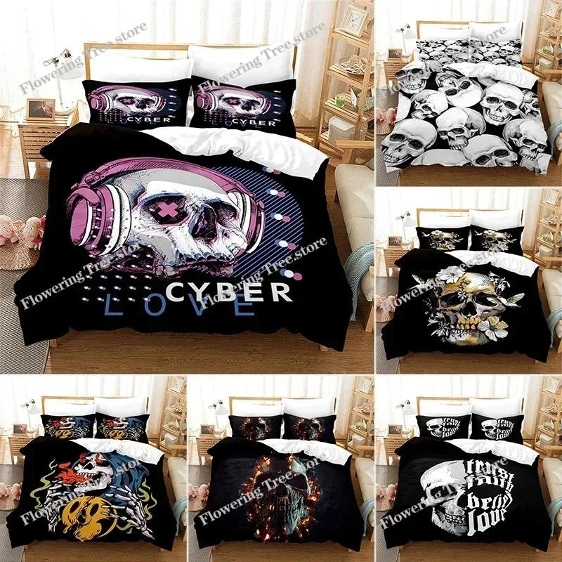 3D Printed Skull Bedding Set Pillowcase Cyber Love Duvet Cover Double Twin Full Queen King Adult Kids Bedclothes Quilt Cover
