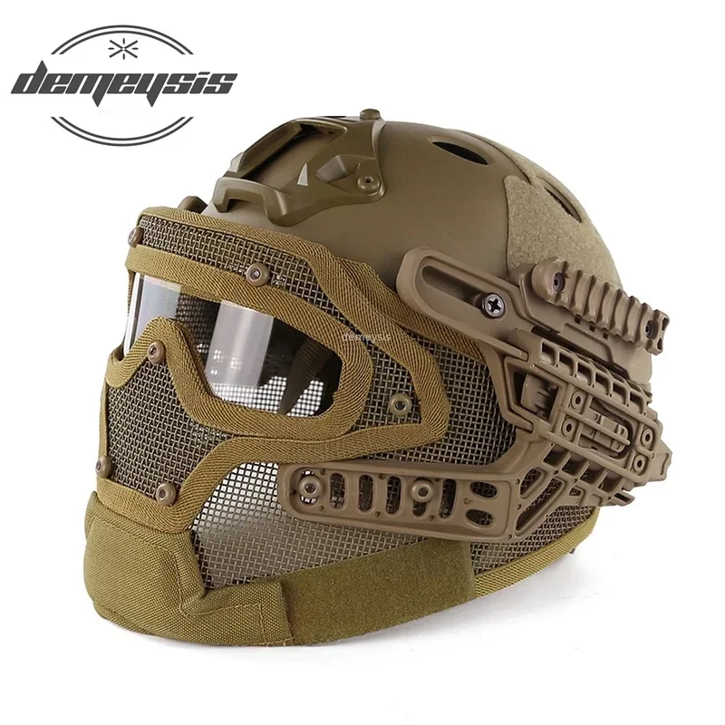 Casco softair completamente coperto Camouflage Tiro tattico Casco di protezione per paintball Set di caschi per maschera da caccia regolabile Wargame