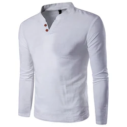 2023 Summer New Fashion Trend V-neck Men's T-shirt Personalized Double Button Casual Solid Polo Shirt