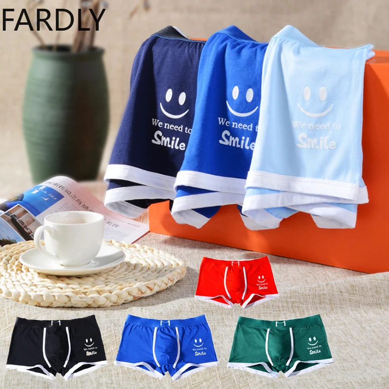 FARDLY Men's Panties Cotton Underwear Boxers Briefs Mens Fashion Smile Boxershorts Trends Youth Personality Underpants Homme