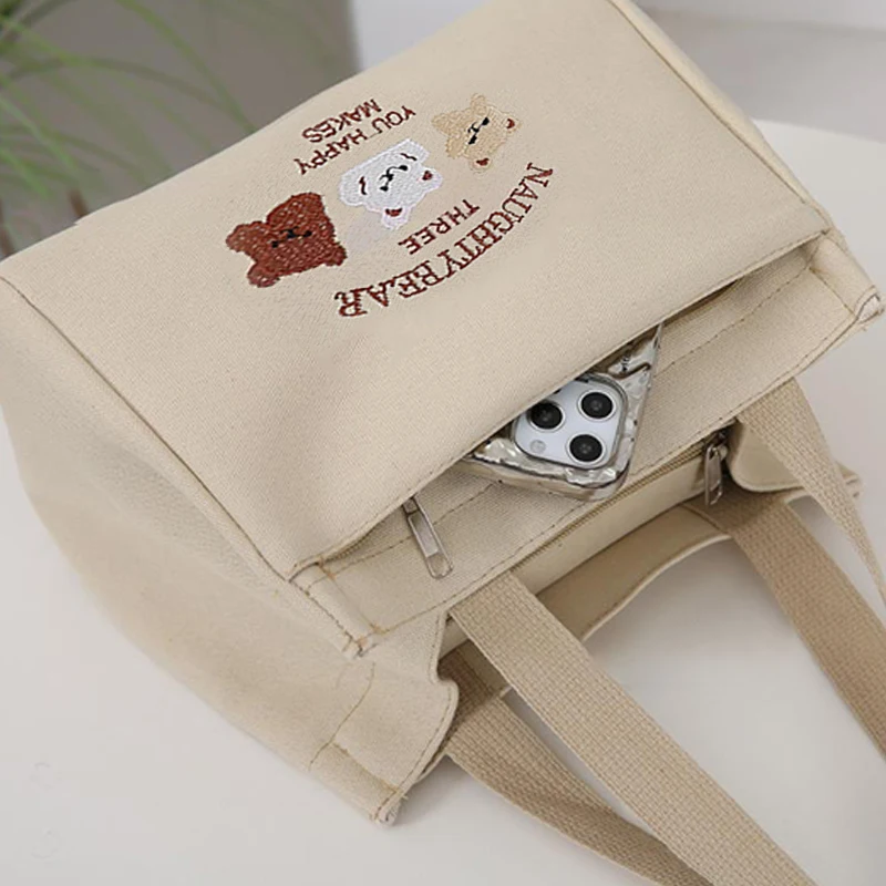 

Simple Cute Small Bear Pattern Versatile Handbag Office Worker Commuter Lunch Bento Tote Bag