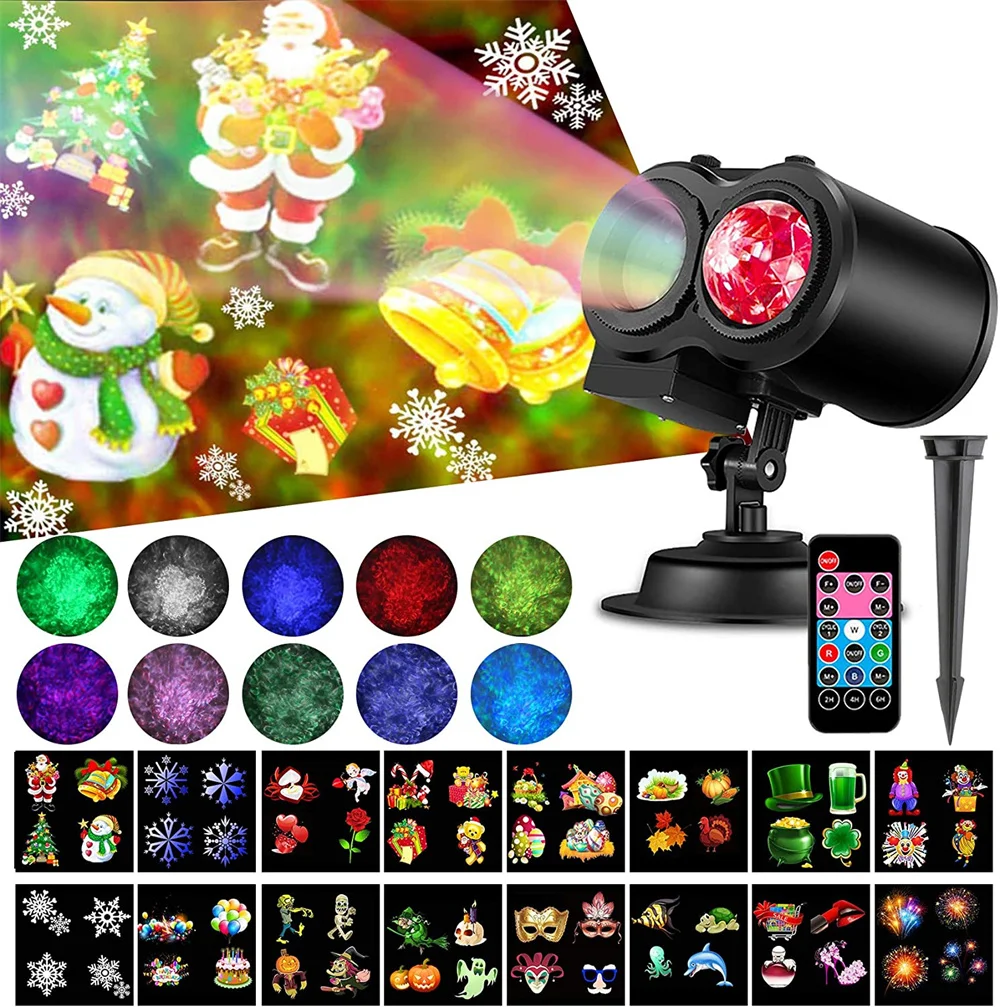 

Ocean Wave Christmas Projector Lights 16 Slides 2 in 1 Moving Pattern Projection Lights Landscape Lights for Holidays Halloween