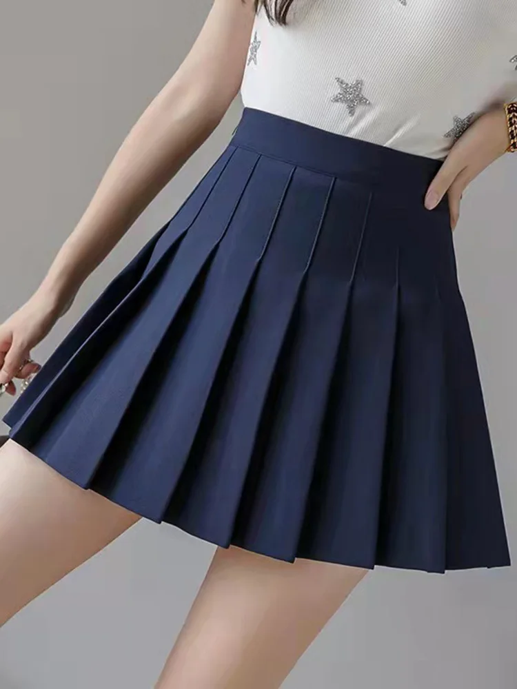 Streetwear rok Mini lipit musim panas, Rok wanita pinggang tinggi gaya Korea, Rok Mini tenis hitam putih, rok a-line untuk pelajar Kawaii