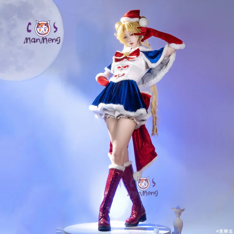 Tsukino Usagi Sailor Moon Cosplay Principessa Serena Costume Dolce Ragazza Festa di Natale Uniforme da marinaio Cappello Mantello Guanto Collana Set