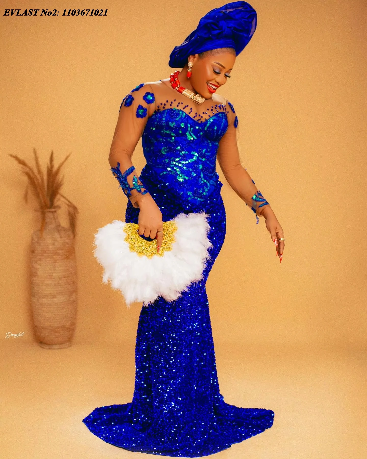 EVLAST Customized Aso Ebi Royal Blue Sequins Evening Dress Sparkly Beaded African 2025 Formal Party Dress For Black Women E2P04