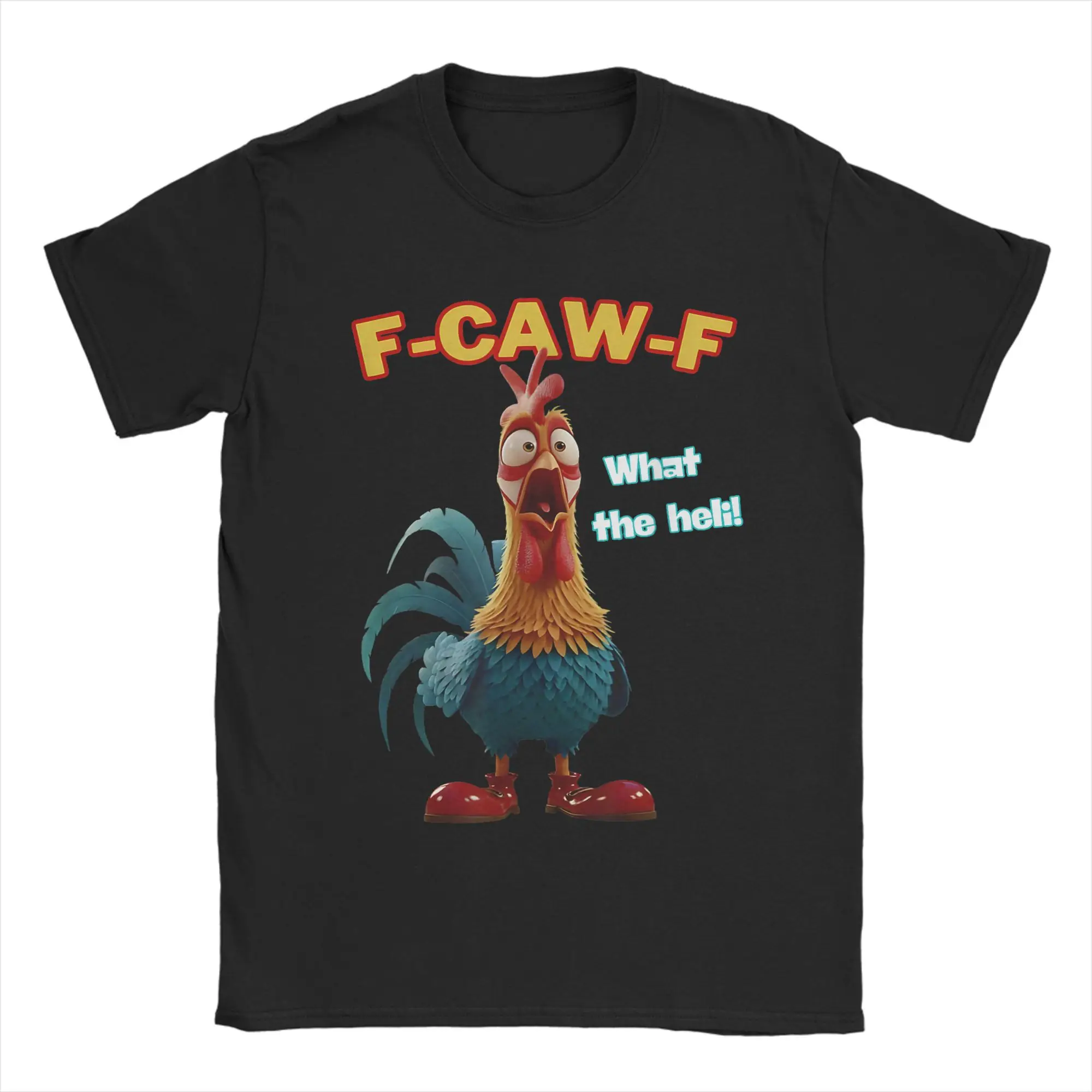 

Men Funny Chicken F-CAW-F What The Heli Poultry Humor T-Shirts 100% Cotton Clothing Summer Y2K Short Sleeve T-Shirt Big Size
