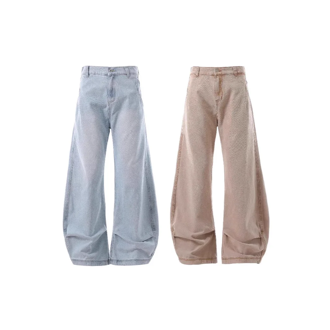 Amerikaanse stijl retro gewassen geplooide gedrapeerde machete jeans losse casual herenbroek