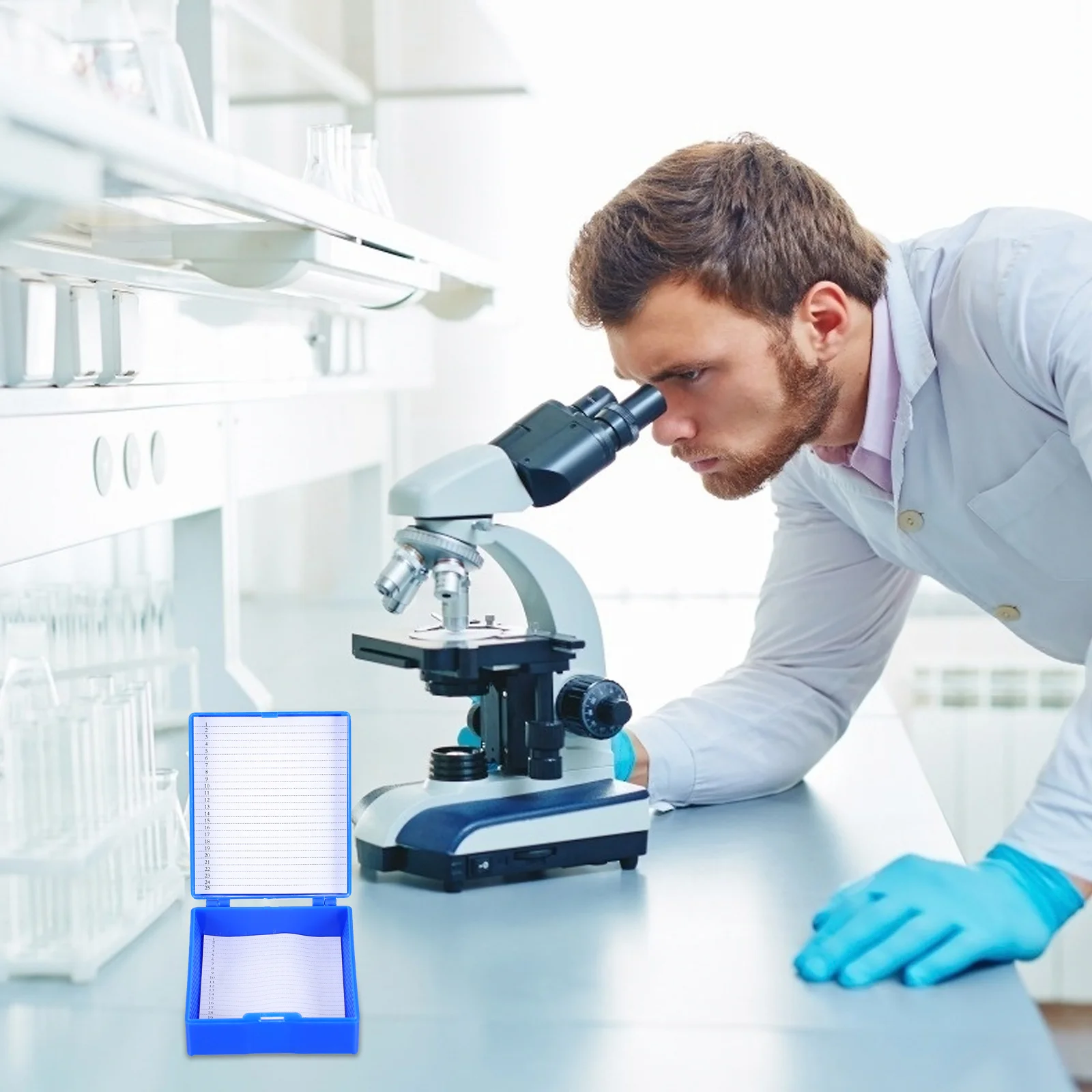 2Pcs ABS Microscope Slide Storage Box Multi Slots Durable Slide Holder Container for Laboratory Storage Containers