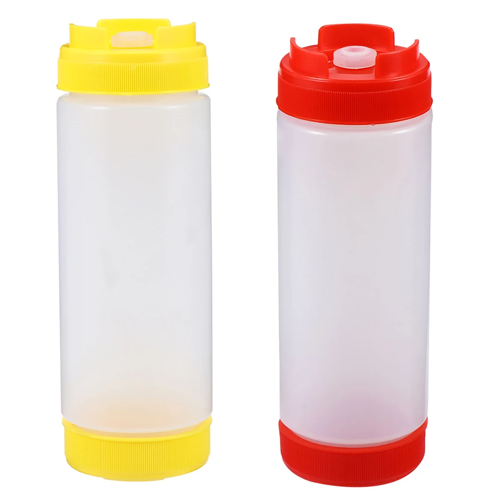 

2Pcs DoubleHeaded SqueezeBottles KitchenKetchup Containers DressingDispensers CondimentSauces LightweightPortable FoodGrade