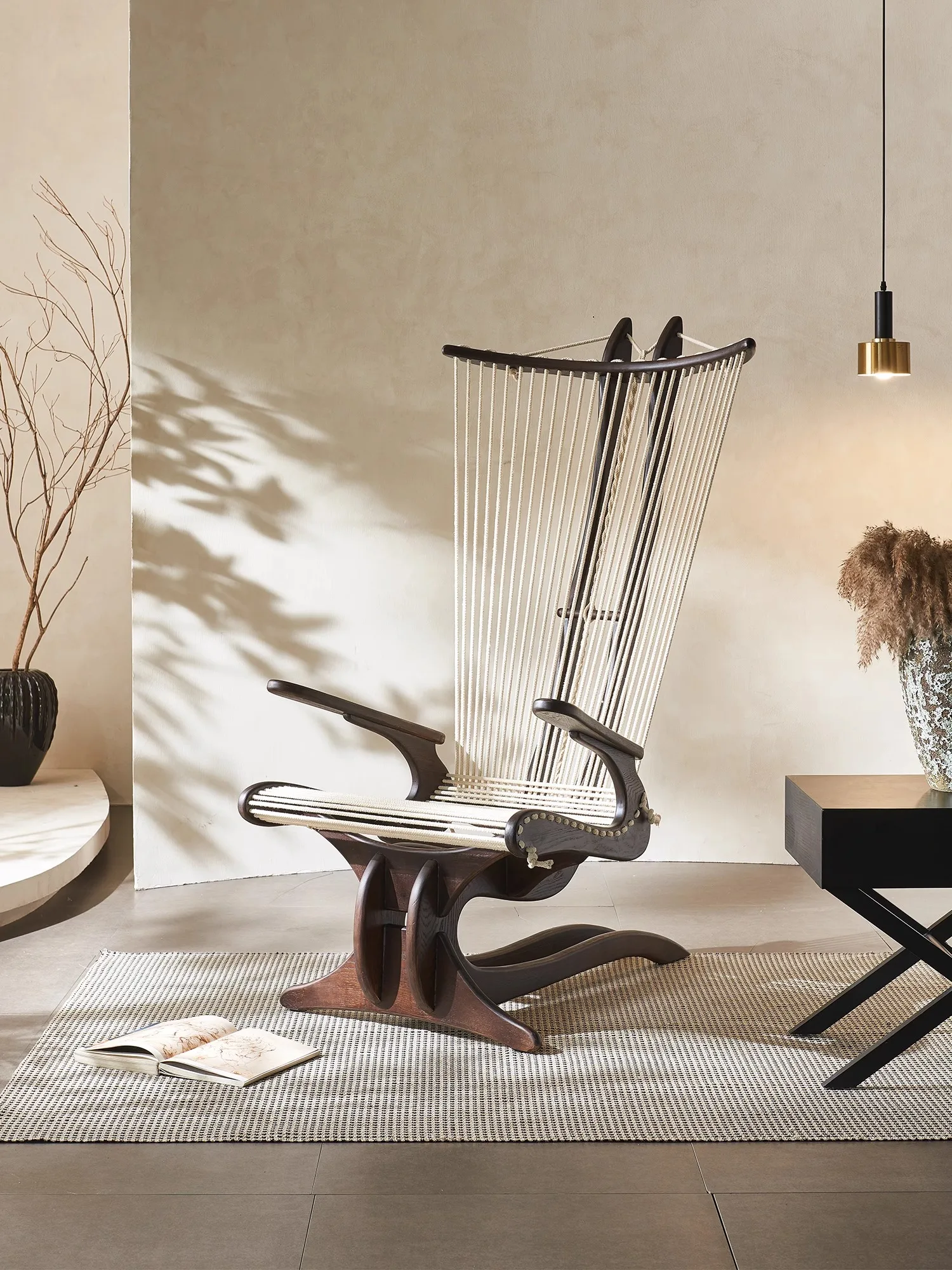 

Nordic solid wood sofa chair household light luxury harp chair