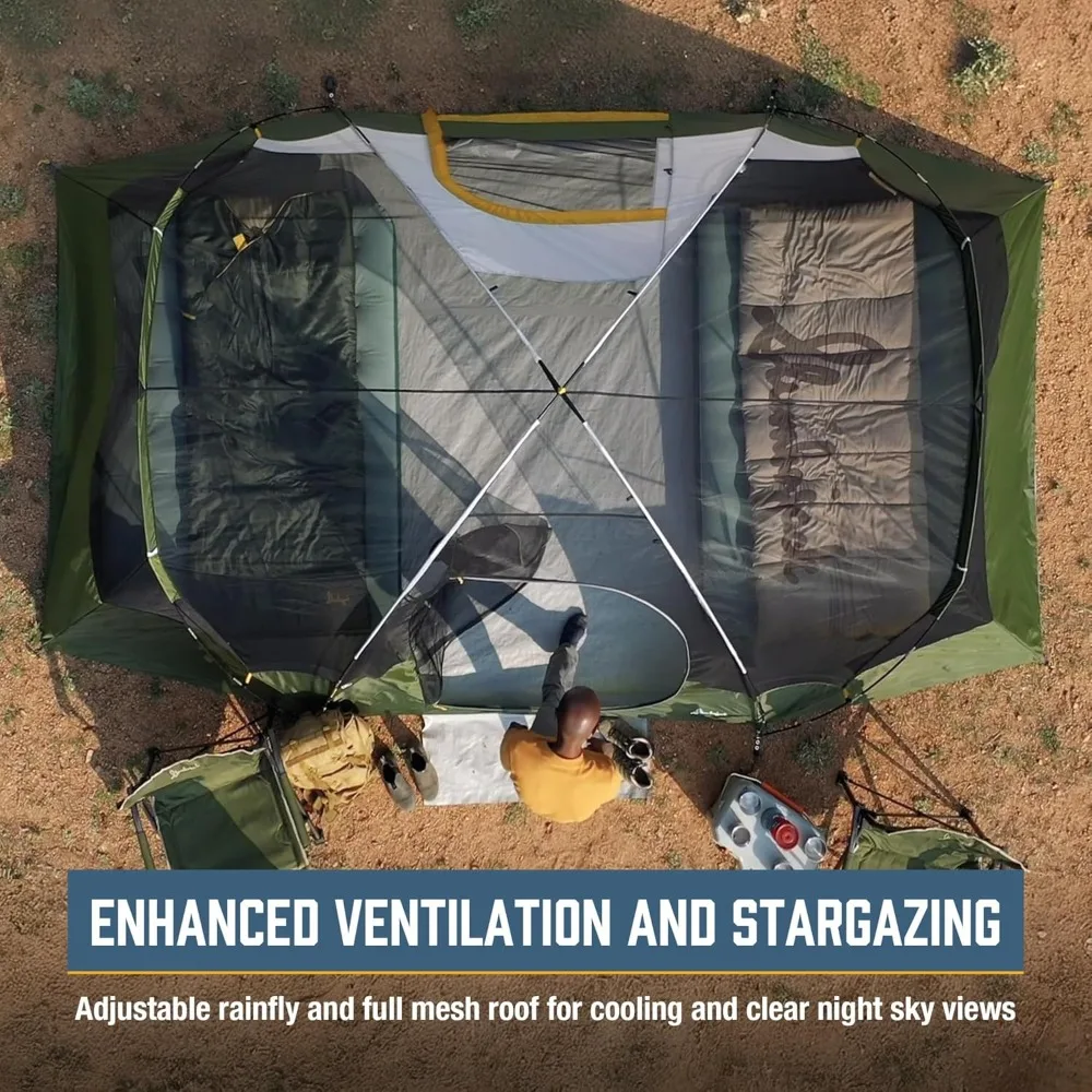 خيمة Aspen Grove مكونة من 8 أشخاص للتخييم العائلي مع غرفتين ومقسم ومدويات فردية وطيران كامل ودهليز