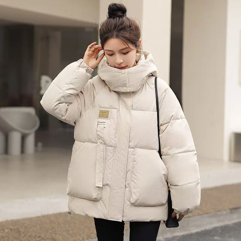2024 Autumn Winter New Fashion Western Style Cotton-padded Jacket Stand Collar Hooded Loose Joker Cold Casual Cotton-padded Coat