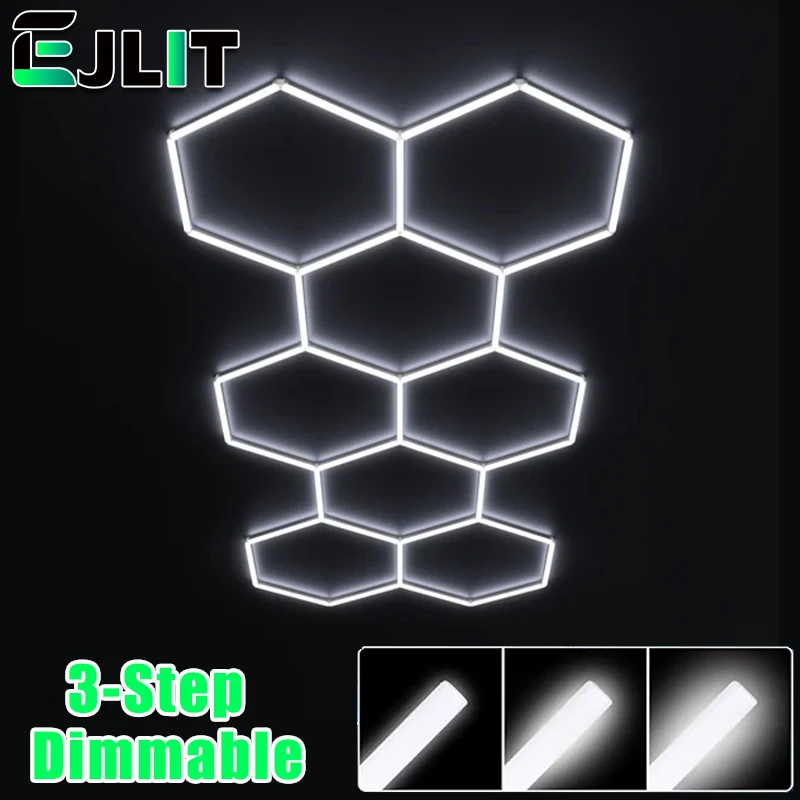 3-Level Dimmable Honeycomb Garage Light Hexagon Led lamp 110-240V DIY Ceiling Lighting For Auto Car Body Repair Led Workshop