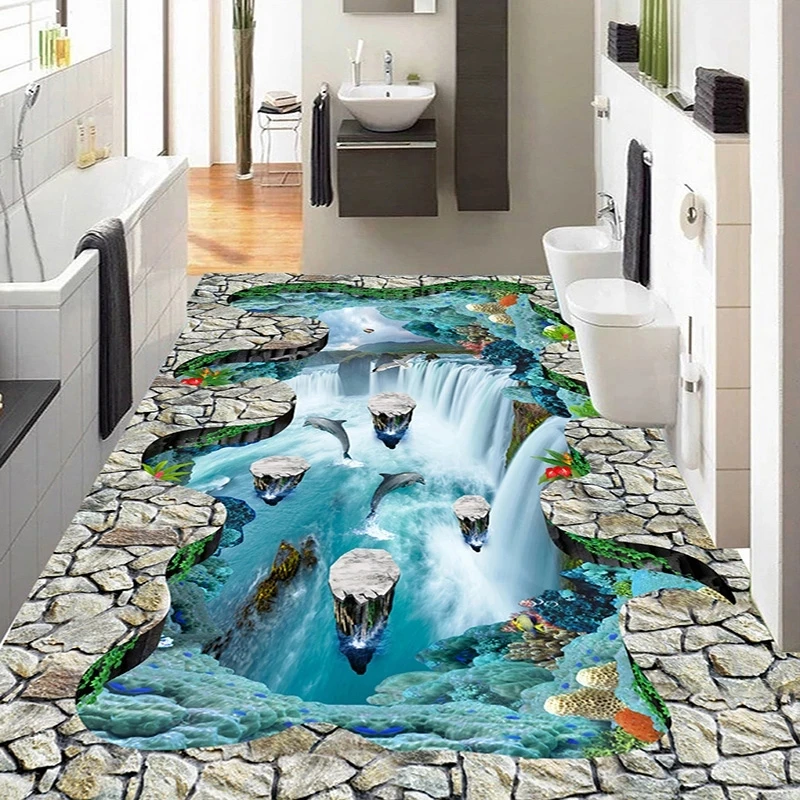 Customized Photo Self Adhesive Wallpaper Cliff Waterfalls Floor Sticker Outdoors Bathroom Living Room Hallways Mural restaurant