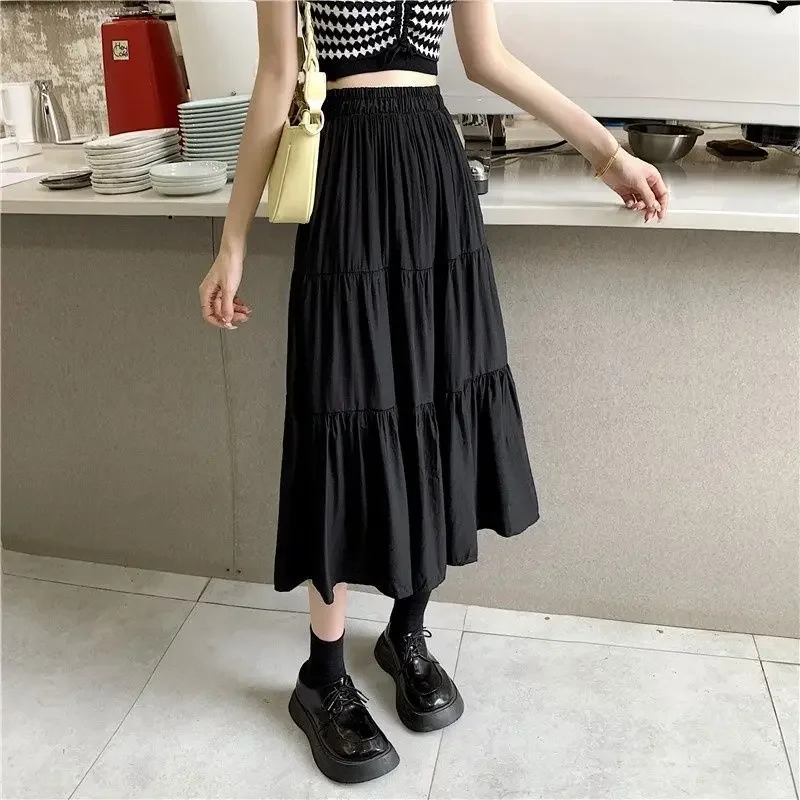 Korean Style Skirts for Women Loose Streetwear Aesthetic Solid Design Casual Faldas Temper Vacation Minimalist Daily Hot Sale