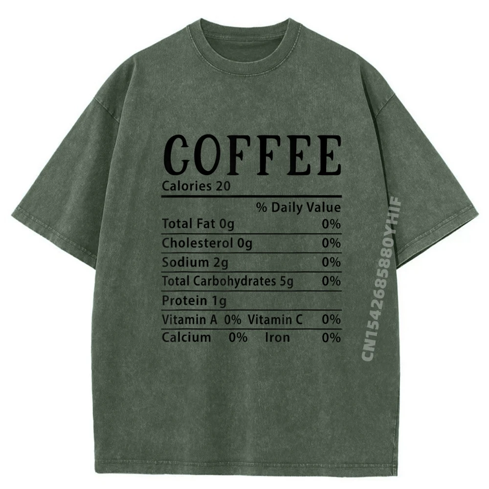 

Classic Coffee Nutrition Label Normal T-shirts For Men Printed All Cotton Mens Tops Tees Retro Washed Short Sleeve Tshirts