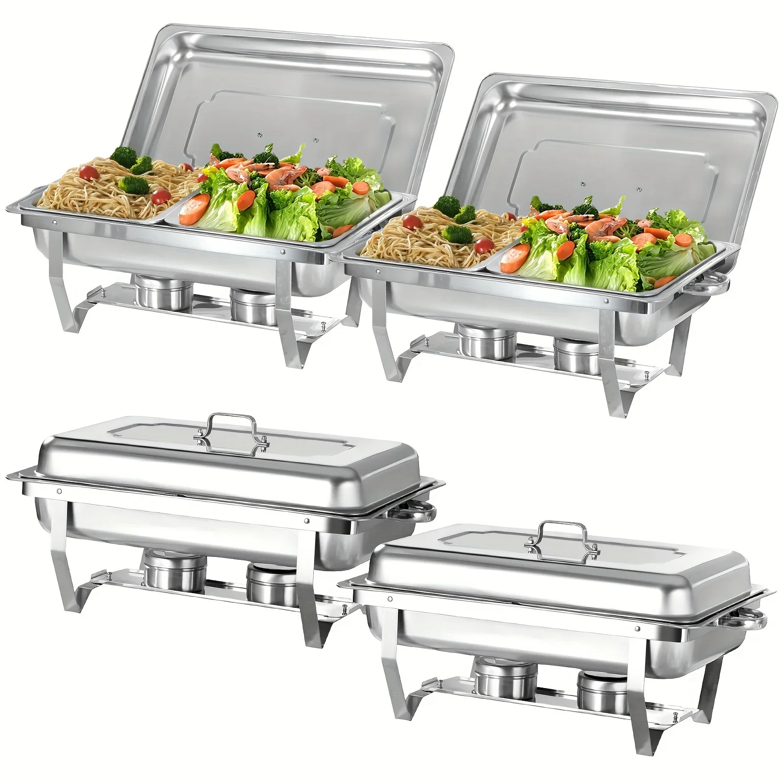 

4 Pack 8QT Half Size Stainless Steel Chafing Dish Buffet Set - Durable Food Warmer Kit With Tight-Fitting Lids,