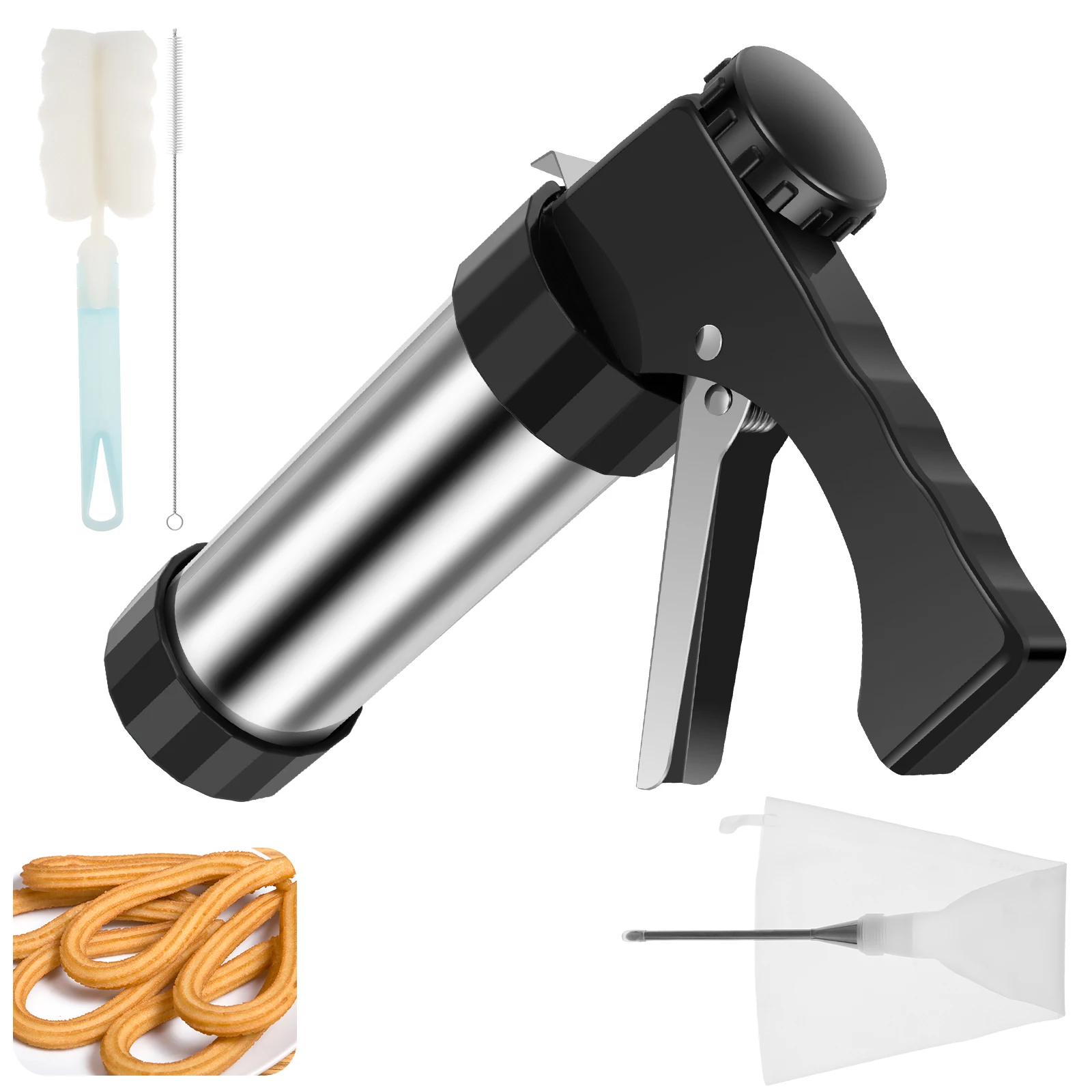 Churrera Churro Maker Machine Stainless Steel Churro Maker Kit with 3 Different Tips Piping Lightweight Hollow Churro Maker Tool