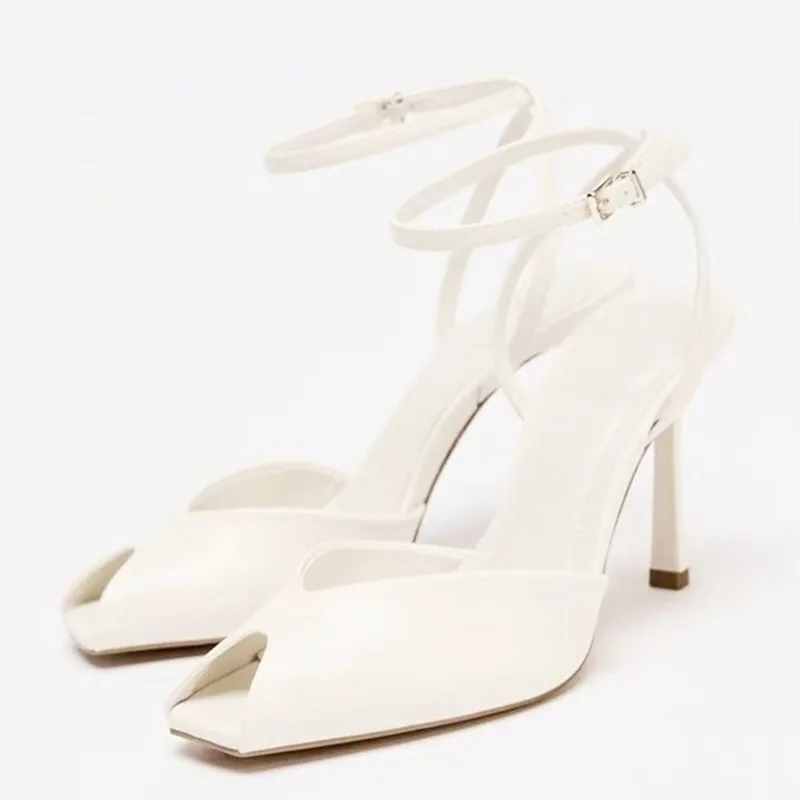 

Cozy Soft Leather Brand High Heel Sandals Women Summer Sexy Open Toe Ankle Buckle Thin Heel Designer Shoes Fashion Dress Shoes