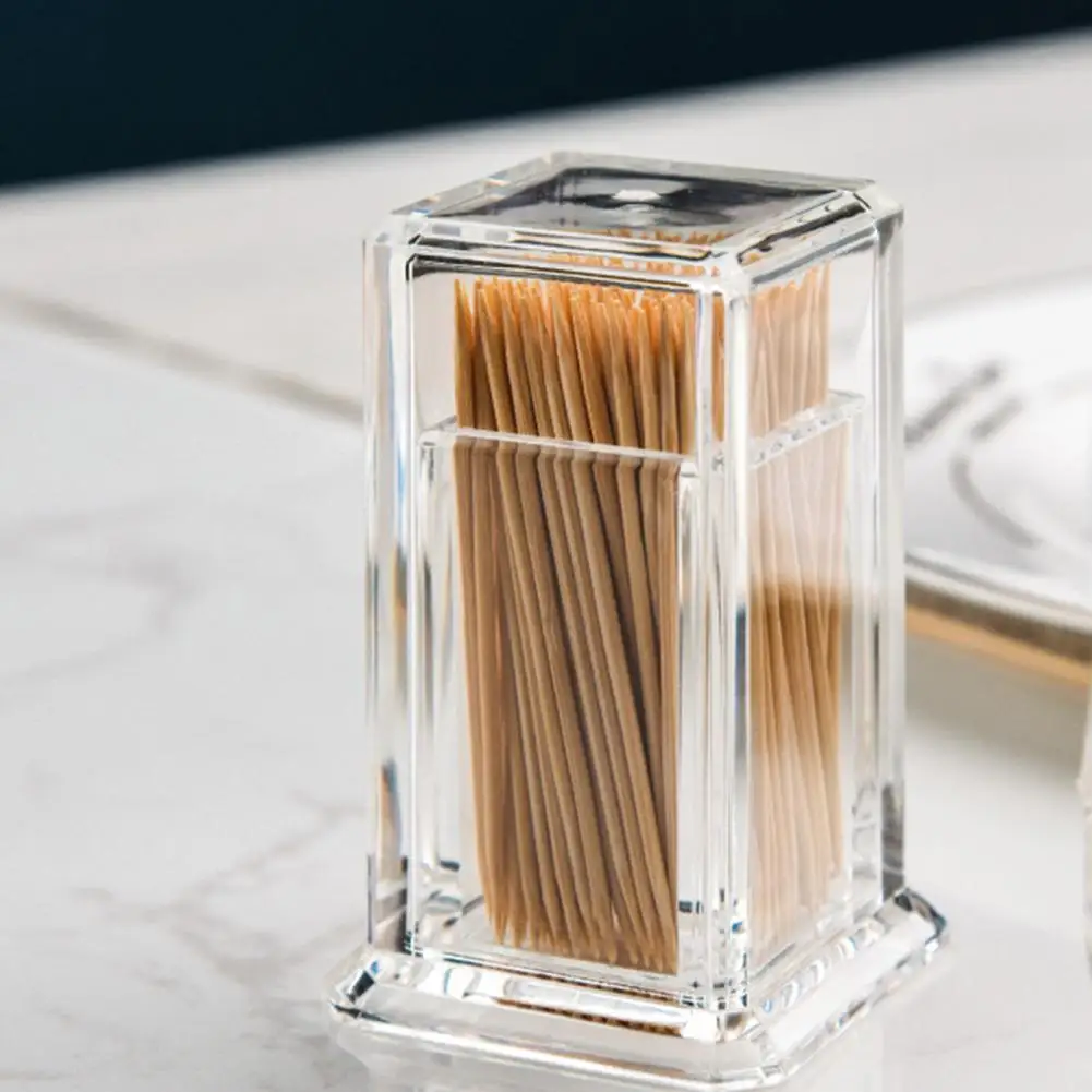 Botella acrílica de palillo de dientes, elegante y limpio, forma cuadrada, no tóxica para el hogar, Gadgets de almacenamiento de cocina, caja de palillo de dientes portátil creativa